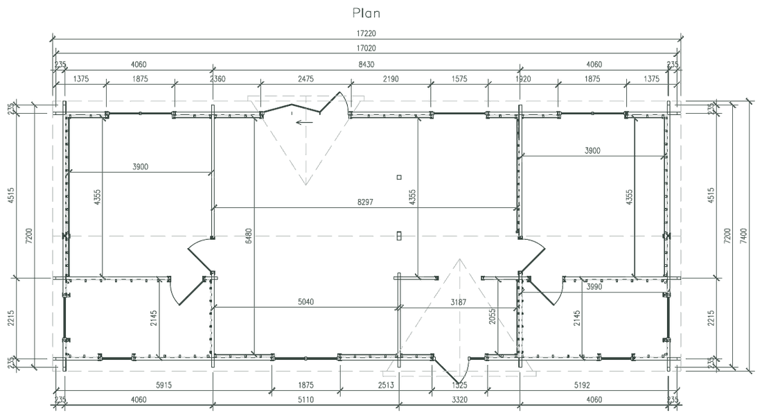 Dimensioned floor plan of model No. 1, 17,020 by 7,200 mm